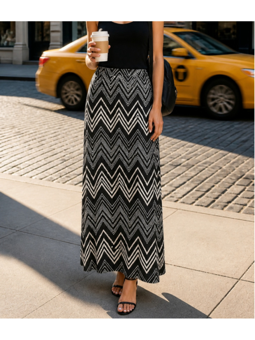 Vintage 2000's Wet Seal Black & White Chevron Maxi Skirt L Avant-garde Baddie